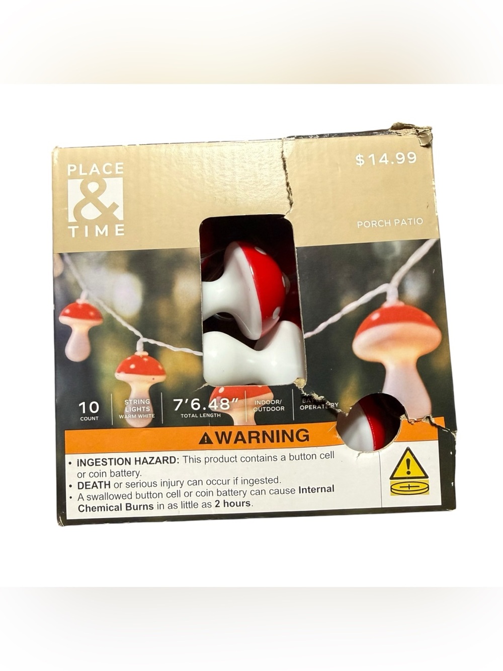 Time & Place Mushroom String Lights Porch Patio 10 Lights